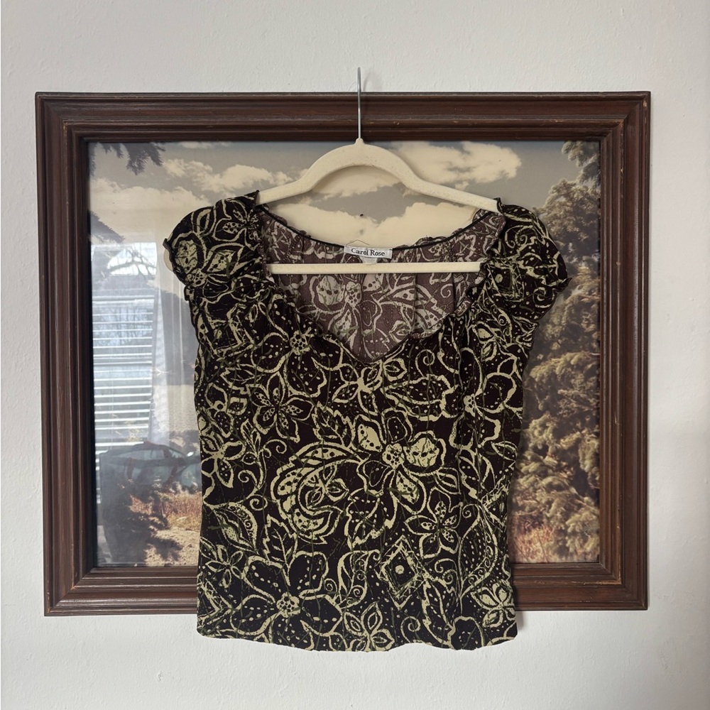 Carol Rose Black and Cream Floral Blouse